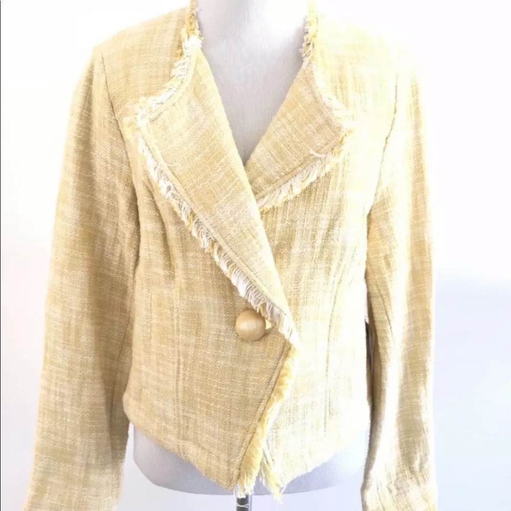 CAbi daisy tweed yellow blazer jacket small